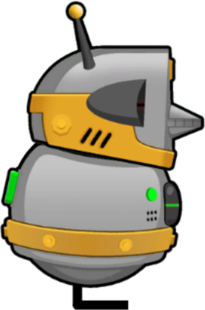 Side view of a yellow blue-eyed duck wearing Robot Outfit