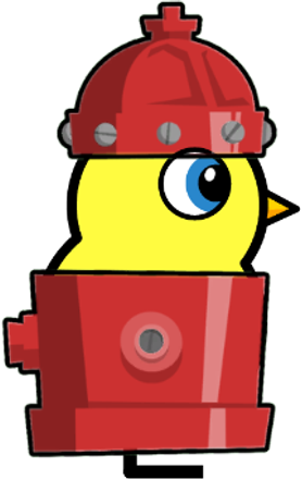Side view of a yellow blue-eyed duck wearing Fire Hydrant Outfit