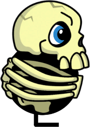 Side view of a yellow blue-eyed duck wearing Skeleton Outfit
