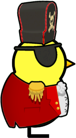 Side view of a yellow blue-eyed duck wearing Pirate Outfit