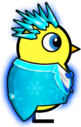Side view of a yellow blue-eyed duck wearing Jack Frost Outfit