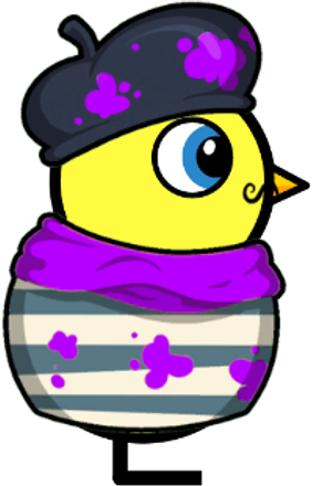Side view of a yellow blue-eyed duck wearing Stripy Outfit