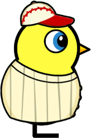 Side view of a yellow blue-eyed duck wearing Baseball Outfit