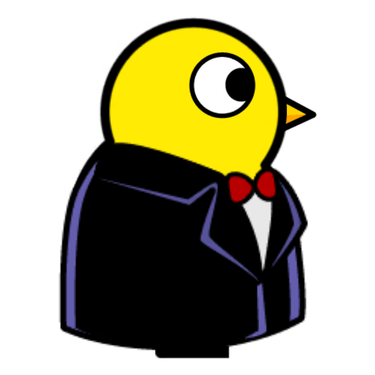 Tuxedo on a plain yellow duck