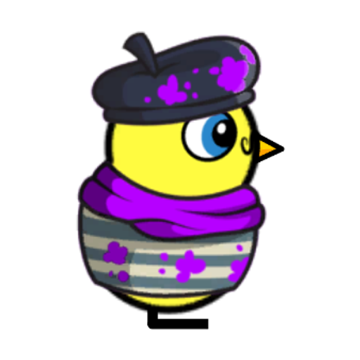 Rotating overworld view of a yellow blue-eyed duck wearing Stripy Outfit