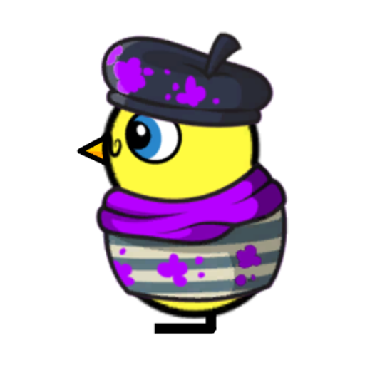 Rotating overworld view of a yellow blue-eyed duck wearing Stripy Outfit