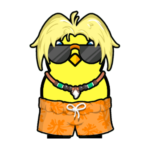 Yellow blue-eyed duck wearing Surfer Outfit, colour slot 1