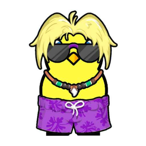 Yellow blue-eyed duck wearing Surfer Outfit, colour slot 2