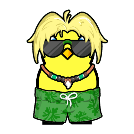 Yellow blue-eyed duck wearing Surfer Outfit, colour slot 3