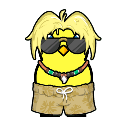Yellow blue-eyed duck wearing Surfer Outfit, colour slot 4