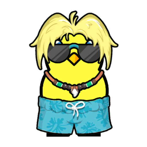Yellow blue-eyed duck wearing Surfer Outfit, colour slot 5