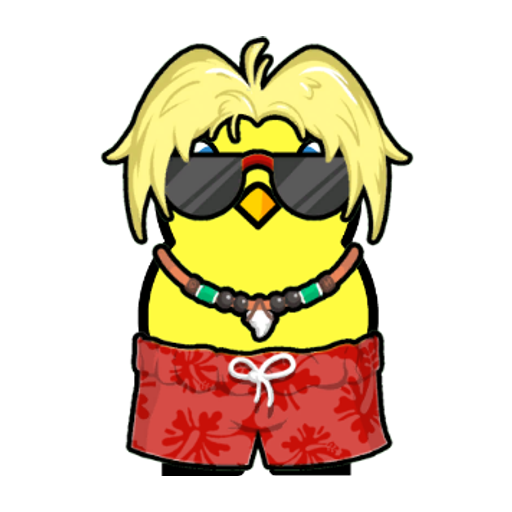 Yellow blue-eyed duck wearing Surfer Outfit, colour slot 6