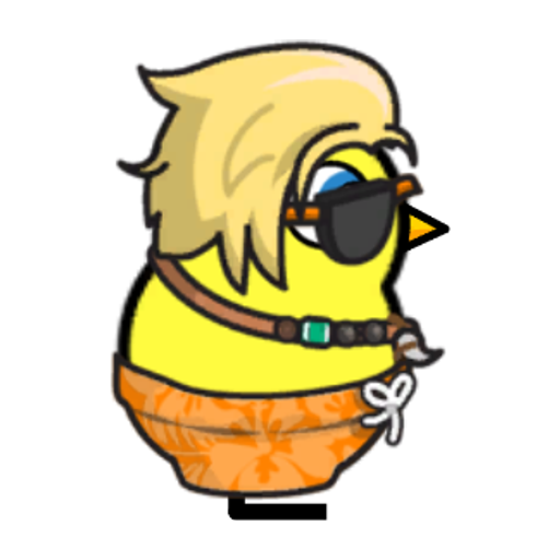 Rotating overworld view of a yellow blue-eyed duck wearing Surfer Outfit