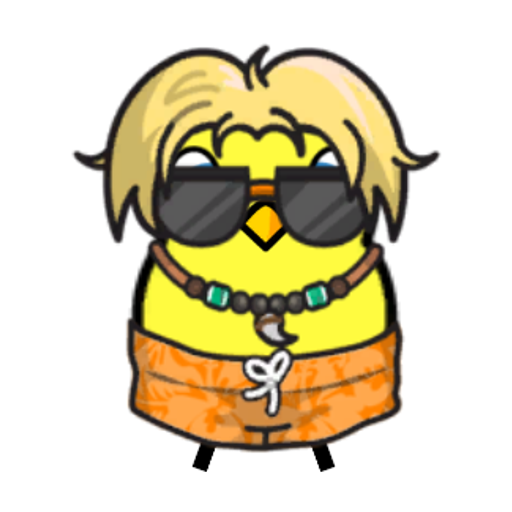 Rotating overworld view of a yellow blue-eyed duck wearing Surfer Outfit