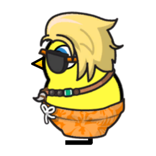 Rotating overworld view of a yellow blue-eyed duck wearing Surfer Outfit