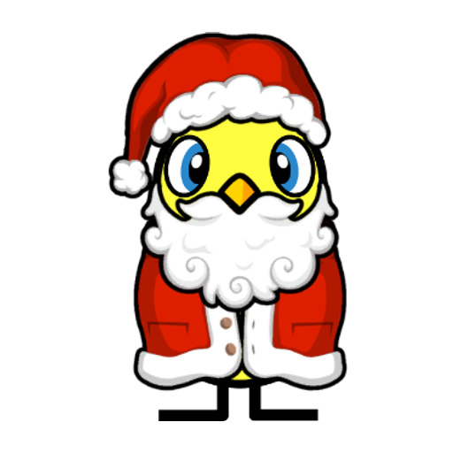 Front view of a yellow blue-eyed duck wearing Santa Outfit
