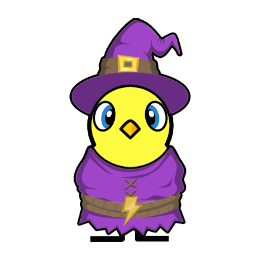 Front view of a yellow blue-eyed duck wearing Witch Outfit