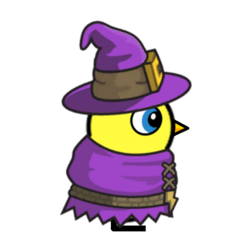 Rotating overworld view of a yellow blue-eyed duck wearing Witch Outfit