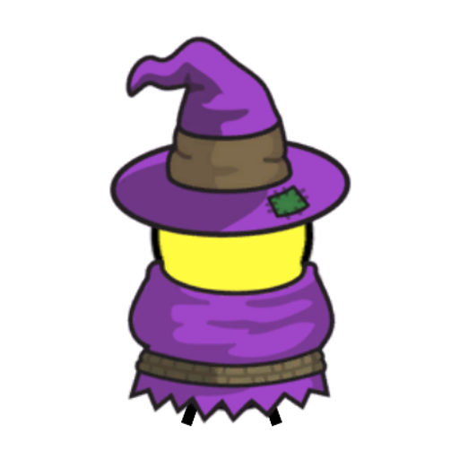Rotating overworld view of a yellow blue-eyed duck wearing Witch Outfit