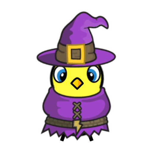 Rotating overworld view of a yellow blue-eyed duck wearing Witch Outfit