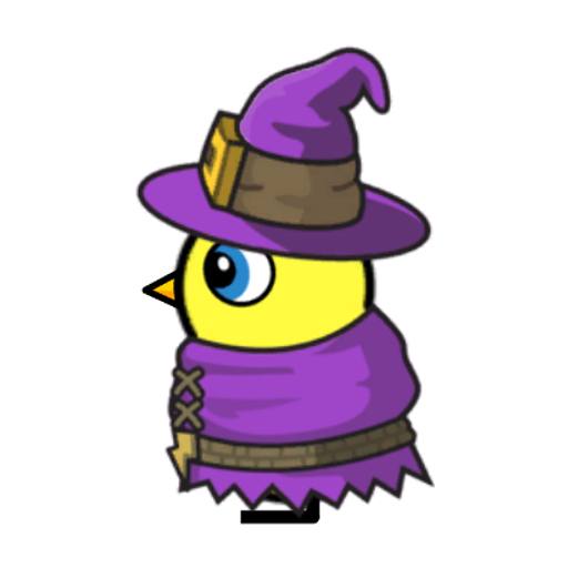 Rotating overworld view of a yellow blue-eyed duck wearing Witch Outfit