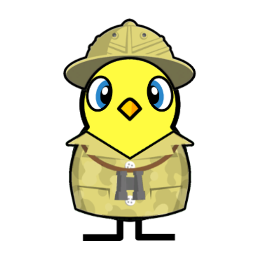 Front view of a yellow blue-eyed duck wearing Explorer Outfit