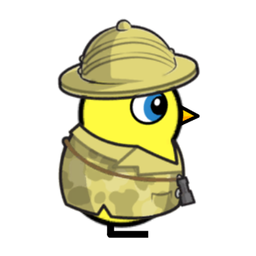 Rotating overworld view of a yellow blue-eyed duck wearing Explorer Outfit