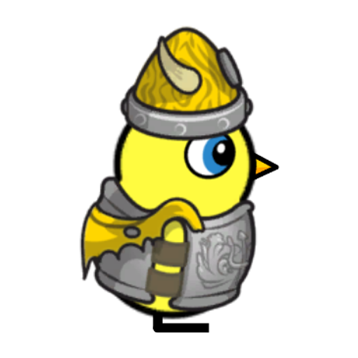 Rotating overworld view of a yellow blue-eyed duck wearing Viking Outfit