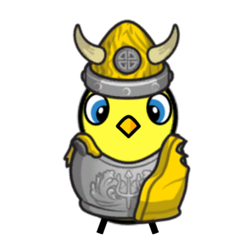 Rotating overworld view of a yellow blue-eyed duck wearing Viking Outfit
