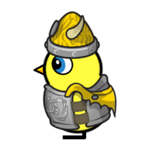 Rotating overworld view of a yellow blue-eyed duck wearing Viking Outfit