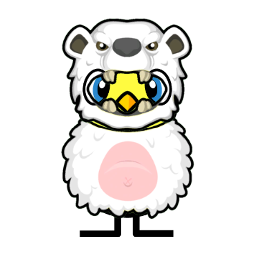 Front view of a yellow blue-eyed duck wearing Bear Outfit