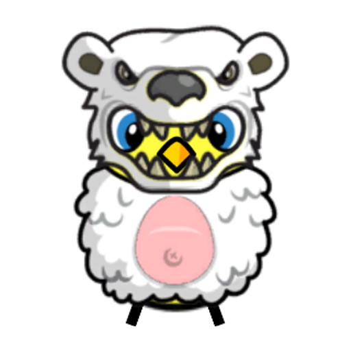 Rotating overworld view of a yellow blue-eyed duck wearing Bear Outfit
