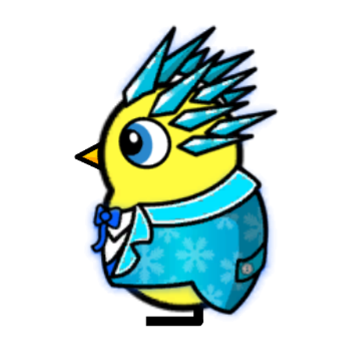 Rotating overworld view of a yellow blue-eyed duck wearing Jack Frost Outfit