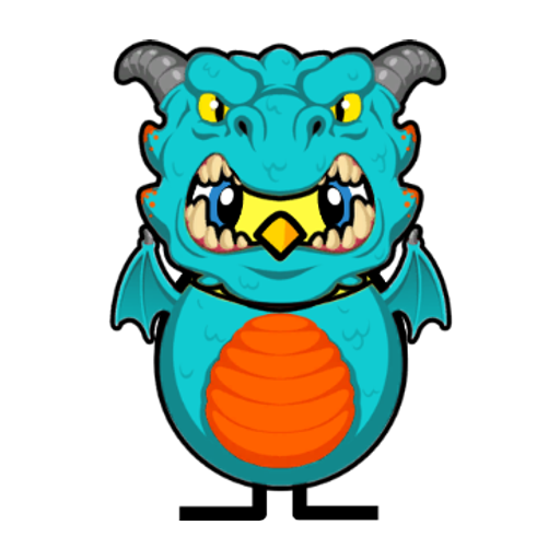 Yellow blue-eyed duck wearing Dragon Outfit, colour slot 2