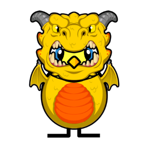 Yellow blue-eyed duck wearing Dragon Outfit, colour slot 6