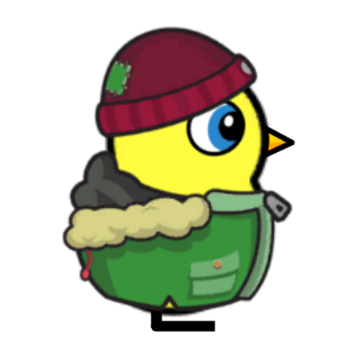 Rotating overworld view of a yellow blue-eyed duck wearing Winter Outfit