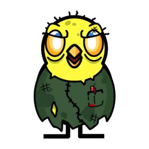 Front view of a yellow blue-eyed duck wearing Zombie Outfit