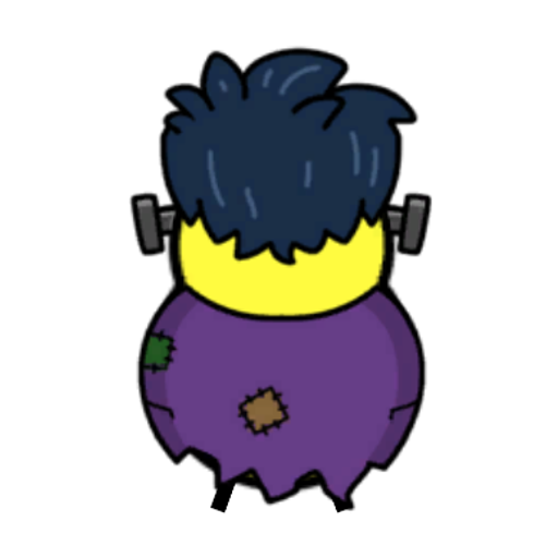 Rotating overworld view of a yellow blue-eyed duck wearing Frankenstein Outfit