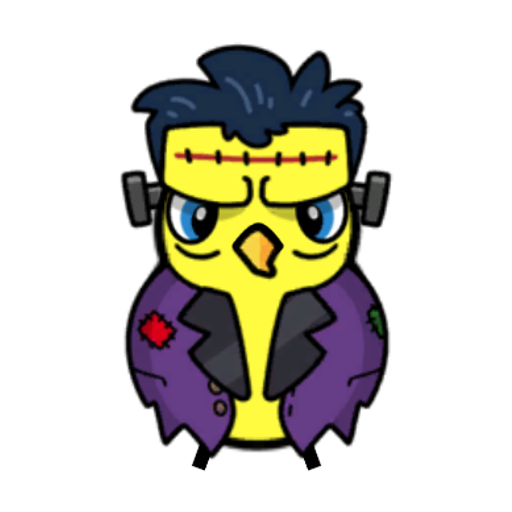 Rotating overworld view of a yellow blue-eyed duck wearing Frankenstein Outfit