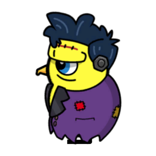 Rotating overworld view of a yellow blue-eyed duck wearing Frankenstein Outfit
