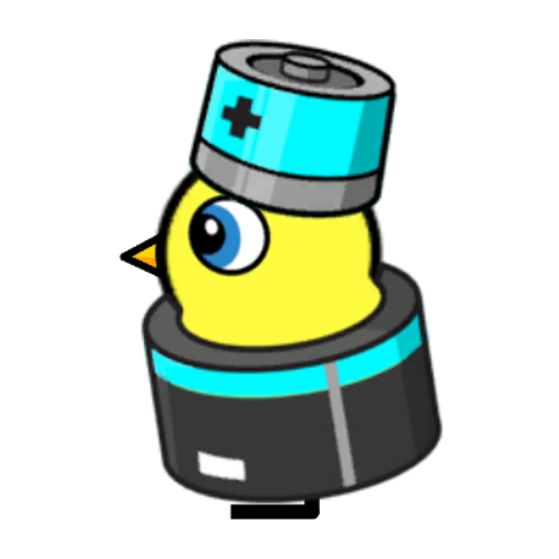Rotating overworld view of a yellow blue-eyed duck wearing Battery Outfit