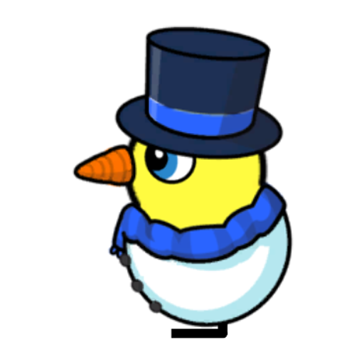 Rotating overworld view of a yellow blue-eyed duck wearing Snowman Outfit
