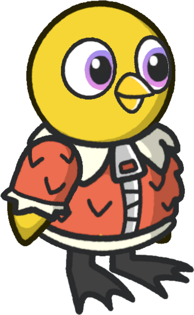 Feather jacket, colour option 1, on a yellow duck
