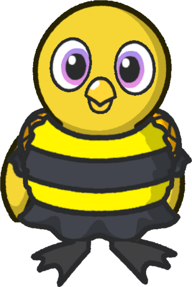 Front view of a yellow duck wearing Bee Costume