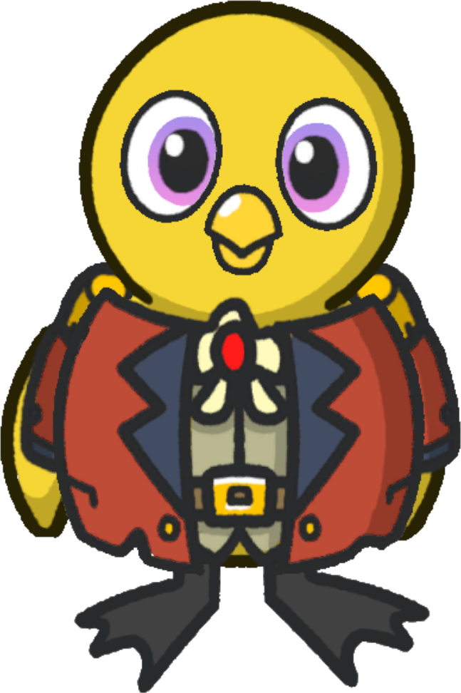 Front view of a yellow duck wearing Pirate clothes