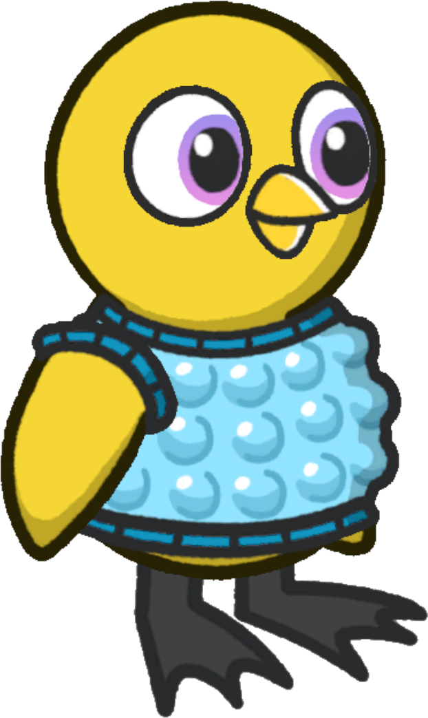 Side view of a yellow duck wearing Bubble wrap Costume