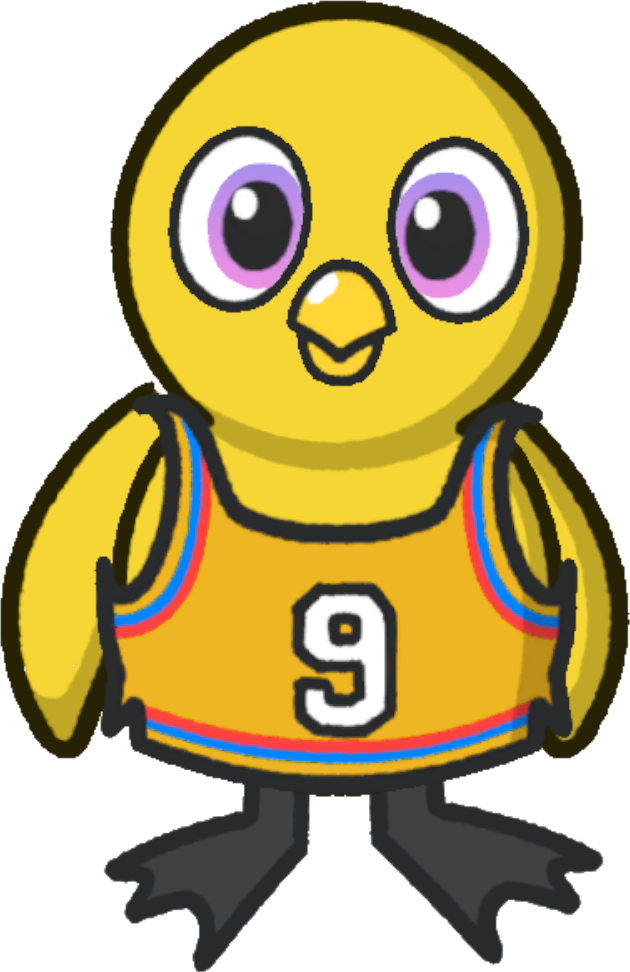 Front view of a yellow duck wearing Basketball vest