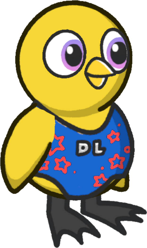 Side view of a yellow duck wearing Gymnast leotard