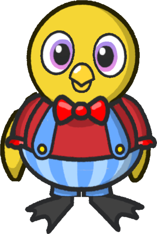 Front view of a yellow duck wearing Clown Costume