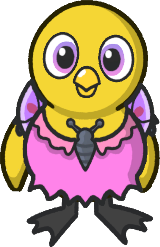 Front view of a yellow duck wearing Butterfly Costume